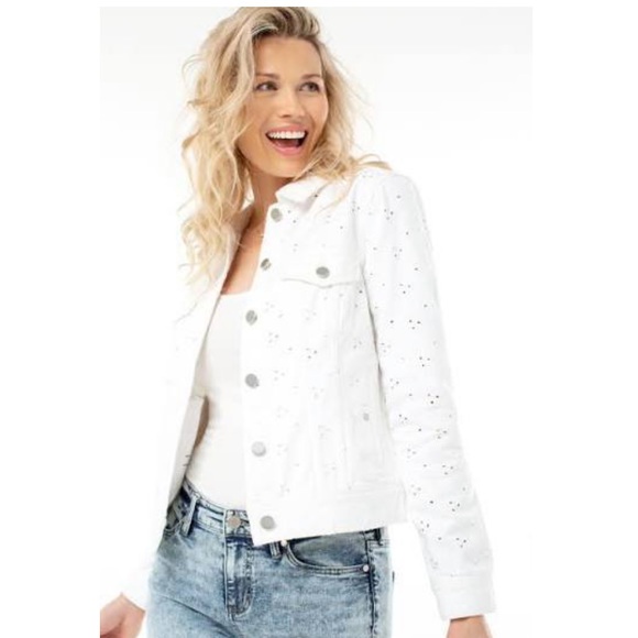 white eyelet denim jacket
